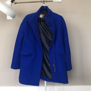 Warm J.Crew cocoon coat in electric blue